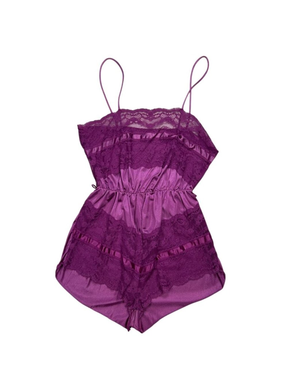 VTG Texsheen Small Satin Purple Lace Romper Coquette Loungewear Intimates